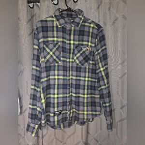 The Hundreds Size L Plaid Design Long Sleeve Button Up Shirt Primary Color Blue.
